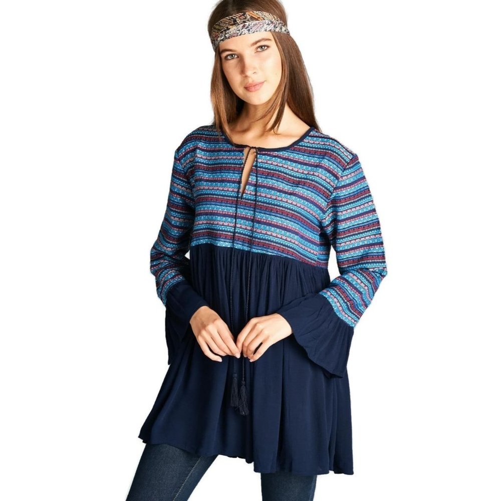 Velzera Tapestry Geometric Dress, Navy